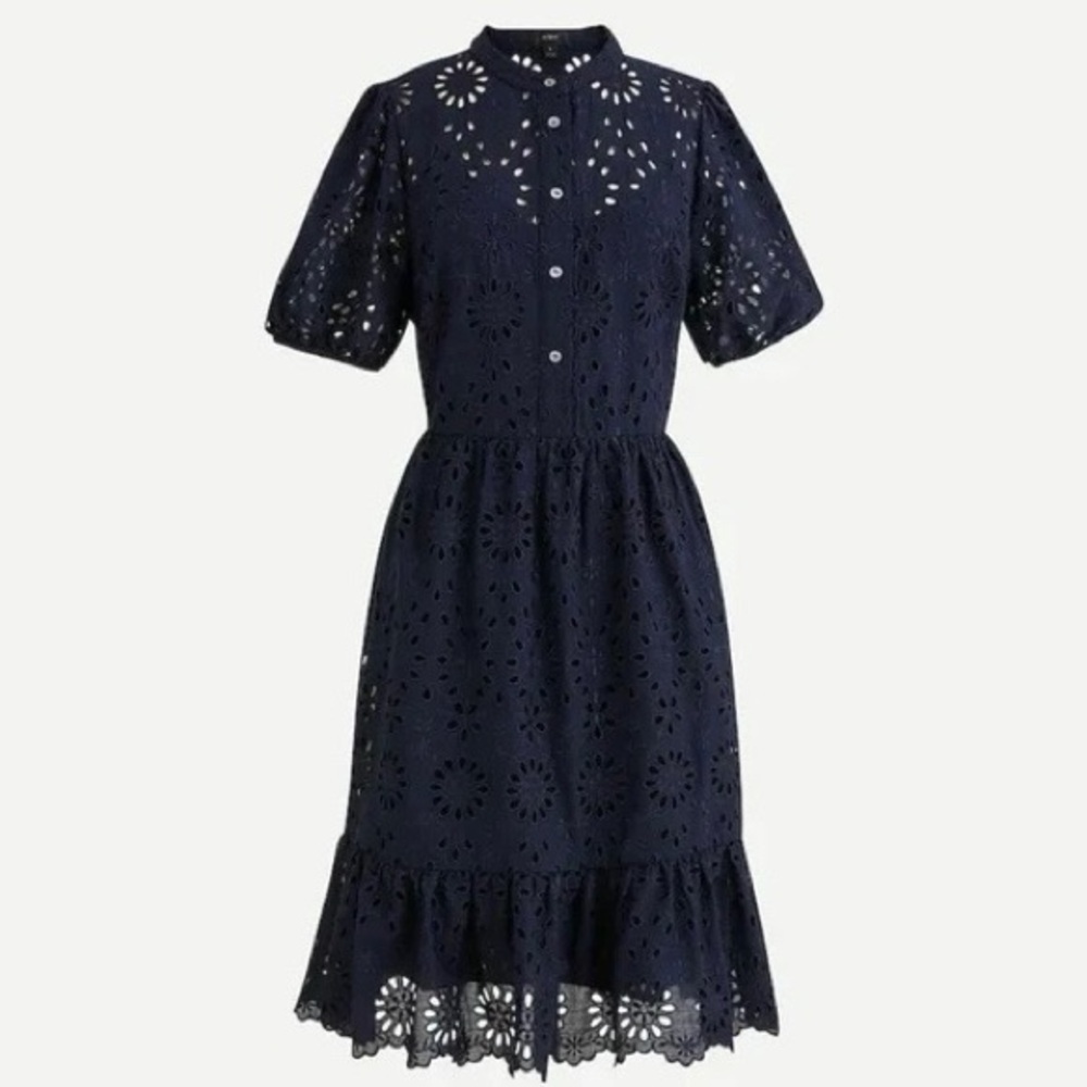 J.Crew Puff-sleeve Eyelet Dress in Navy Size 4